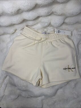 Calvin Klein Jeans Cream Elastic Waist Logo Athletic Shorts